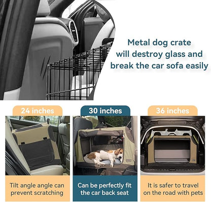 PETSFIT Dog Travel Crate, Collapsible Dog Crate- 30 Inch Sturdy Adjustable Structure, Easy to Set Up, Portable Soft Dog Kennel for Car, Light Tough with 3 Mesh Doors, Army Green