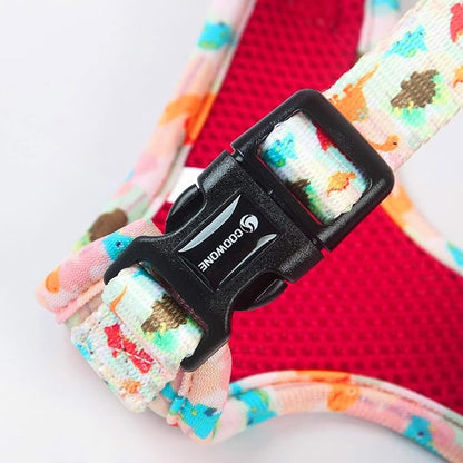 Adjustable Dog Harness and Leash Set for Girl Air Mesh Dog Vest Harness 5Ft Pet Training Leash with Soft Handle Pet Escape Proof for Small Medium Large Dogs (Dinosaur, S)