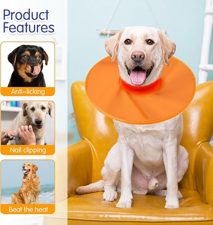 Dog Recovery Collar,Dog Soft Cone Collar Alternative After Surgery,Adjustable,Breathable E Collar for Large/Medium/Small Dogs Cats,Orange XL