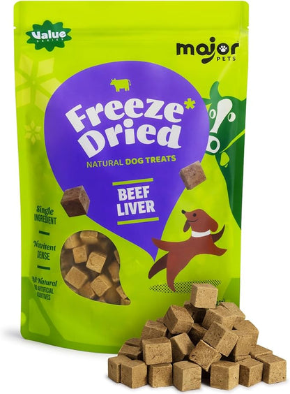 MAJOR PETS Freeze Dried Beef Liver Dog Treats - Single Ingredient - No Preservatives & High Protein - Grain Free - Premium Training Treats & Meal Topper - Made and Sourced in the USA - 7 oz