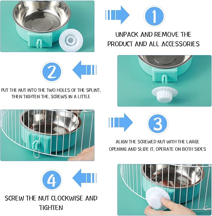 Mimorou 12 Pcs Crate Bowls Bulk Puppy Dog Bowls for Kennel Removable Stainless Steel Crate Water Bowl Kennel Hanging Food Feeders Coop Cup for Cat Puppy Rabbit Birds Ferret Guinea Pigs