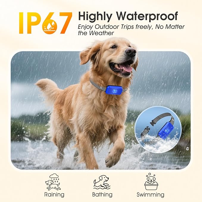 Dog Bark Collar for Large Medium Small Dogs, Effective No-Bark Collar, Smart Barking Collar, Rechargeable Bark Collar with 7 Sensitivity, 3 Modes, Waterproof, SkyBlue