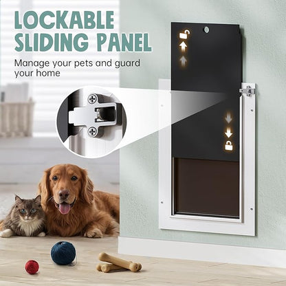 3-Flap Insulated Aluminum Dog Door for Walls, Heavy-Duty Telescoping Pet Door with Dual Security Locks & Magnetic Flaps, Closing Panel, Large, Pets Up to 110 LB