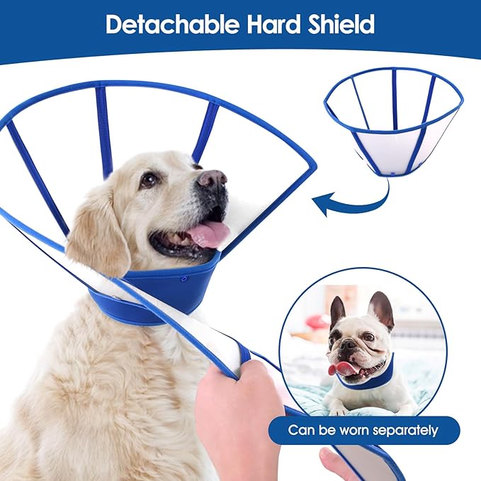 SUNFURA Dog Cones for Large Dogs, Soft Dog Cone to Stop Licking, Pet Recovery Cone XL After Surgery, Detachable Cone Alternative for Wound Healing, Blue X-Large