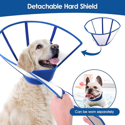 SUNFURA Dog Cones - Cone for Dogs to Stop Licking, Soft Dog Recovery Cone Collar with Detachable Clear Shield, Adjustable E-Collar Alternative for Medium Dogs, Blue Medium