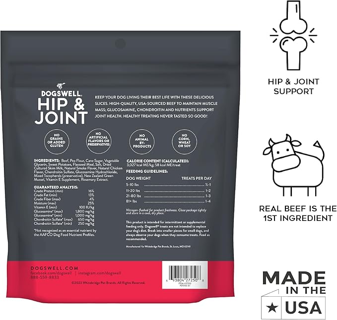 Dogswell Hip & Joint Slices Functional Dog Treats, Beef 8 oz. Bag