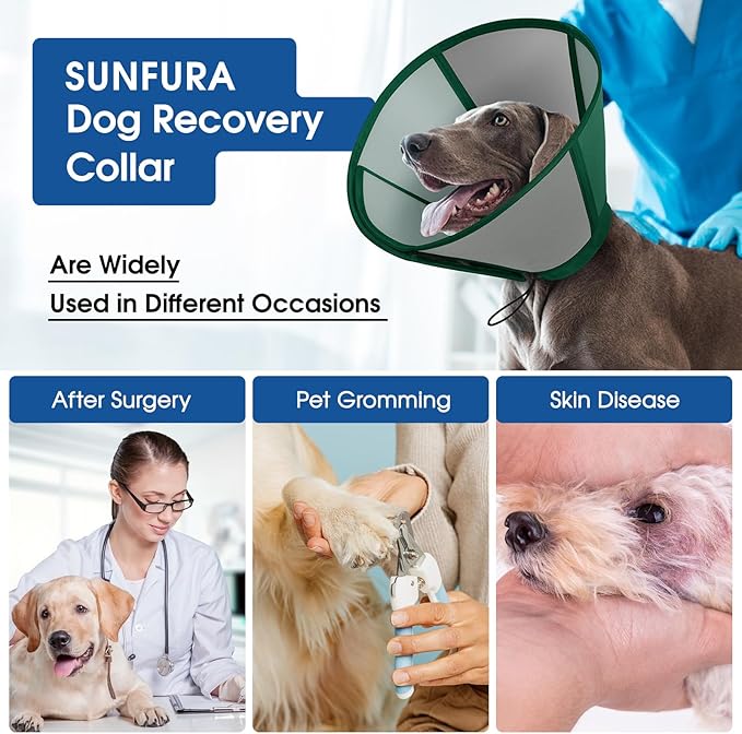 SUNFURA Dog Cone, Soft Dog Cones for Large Dogs After Surgery, Adjustable Cone for Dogs to Stop Licking, Pet E-Collar Alternative for Wound Healing, Green Large