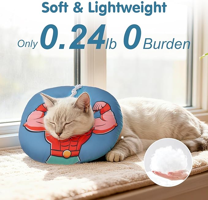 BEAUTYZOO Cat Cone Collars Soft, Cat Recovery E Collars After Surgery to Stop Licking, Adjustable Elizabeth Circle Collar Cute Pet Donut Pillow for Cats Kitten Small Dogs, Dark Blue M
