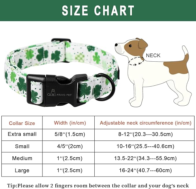 ARING PET St Patrick's Day Dog Collar, Cute White Clovers Pet Collars with Quick Release Buckle for Puppy Small Medium Large Boy Girl Dogs-XS
