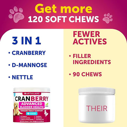 2 Pack (240 Chews Total) Dog UT Treats - Cranberry Chews for Dogs - Urinary Tract & Bladder Support Supplement with Natural Cranberry Extract - Tasty Soft Bites with Fish Oil, Pumpkin, D-Mannose