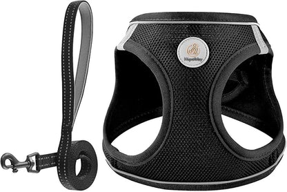 Hipubby Dog Harness and Leash Set, No Pull Soft Mesh Puppy Harness for Small Medium Dogs, Cats - Step in Reflective Breathable Lightweight Vest Harness for Walking, Training - Black, M
