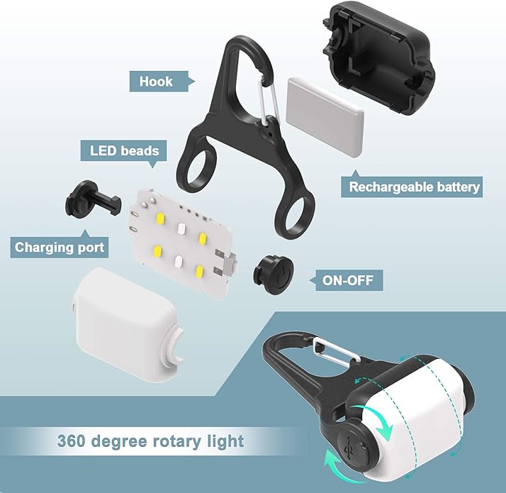 Dog Lights for Night Walking, Clip on Dog Collar Light - 3 Modes, USB-C Rechargeable, IP65 Waterproof, LED Safety Light for Running, Camping, Climbing, Bike