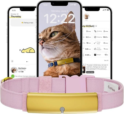 Health Tracker for Cats - Smart Cat Collar with Safety Breakaway Buckle for Indoor Cats, Wellness Alerts, Real-time Monitoring (Sakura, XL)