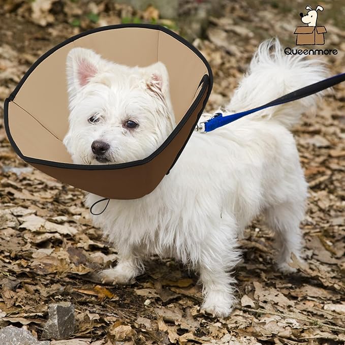 Queenmore Dog Cones for Medium Dogs, Soft Dog Cone Collar After Surgery, Pet Cone for Dogs Wound Care, Spay, Neuter, Breathable Pet Surgery Collars & Cones, Brown M