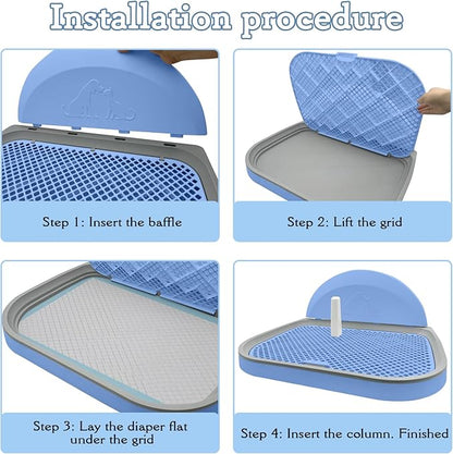Tfwadmx Pee Pad Holder Dog Potty Tray with Splash Guard & Center Post Mesh Training Toilet Potty Tray Puppy Pad Holder for Puppy and Small Size Dog (Blue, 22.4"×17.7")