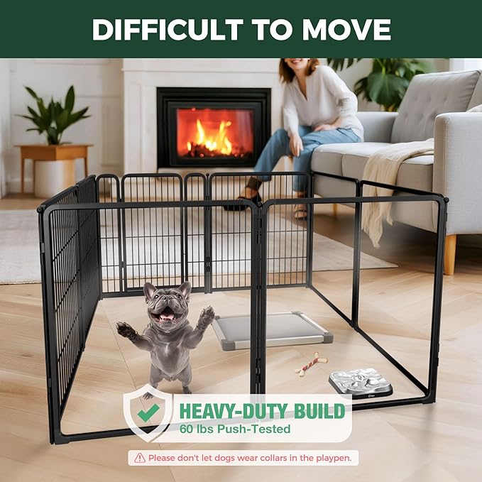 FXW AuraSpace Pro Acrylic & Wire Mesh Indoor Dog Playpen, 32" Height 8 Panels Metal Dog Pen for Small and Medium Dogs, Black│Patented