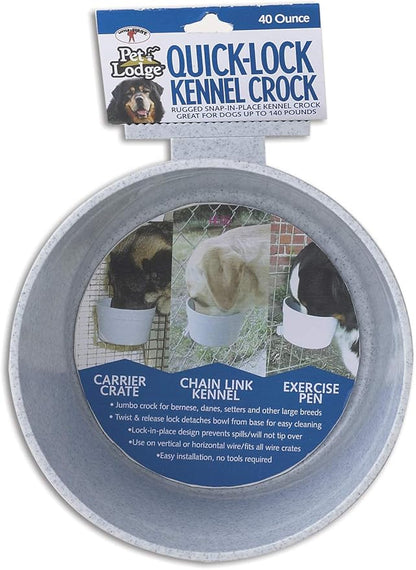 Pet Lodge® Kennel Crock | Mountable Plastic Dog Feed & Water Bowl | Off Floor Design (40 Oz)