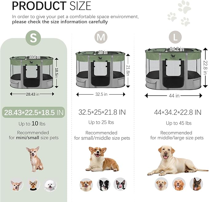 Rest-Eazzzy Dog Playpen, Foldable Kitten Playpen for Medium Dogs, Portable Pet Puppy Playpen with Removable Shade Cover, Indoor Outdoor Travel Camping Use for Small Pets with Carrying Case (S, Green)