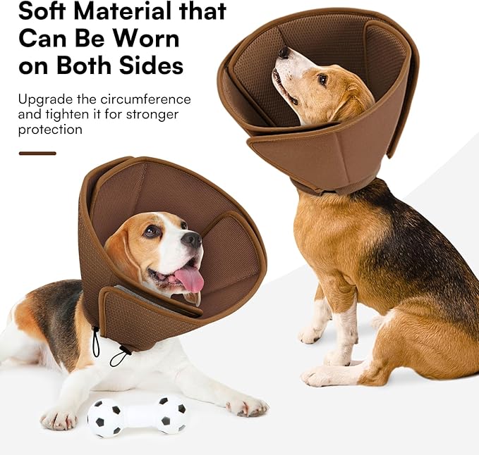 Queenmore Dog Cones for Large Dogs,Soft Dog Cone Stop Licking After Surgery, Adjustable Pet E-Collar Alternative for Wound Healing,Coffee,X-Large