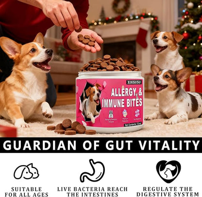 XIXSUSU Allergy Relief Chews for Dogs 12 oz | Itch & Hot Spot Relief for Skin & Coat Health | Grain Free Soft Chews for Dog Allergies | Gut Health for Dog Allergies & Sensitive Stomach