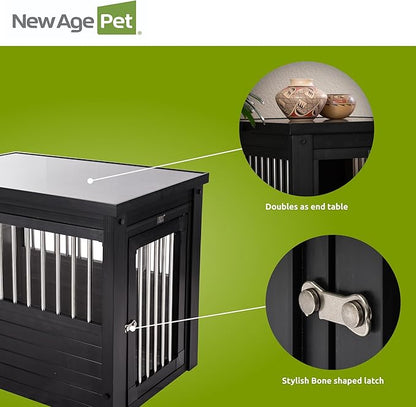 New Age Pet ECOFLEX InnPlace Dog Crate & End Table, Indoor Furniture Style Pet Kennel for Small, Medium, Large & XL Dogs, Durable Composite, Espresso Black, Medium