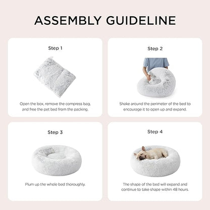 Bedsure Calming Dog Bed for Extra Large Dogs - Donut Washable Large Pet Bed, 45 inches Anti-Slip Round Fluffy Plush Faux Fur Dog Bed, Fits up to 120 lbs Pets, Frost Grey