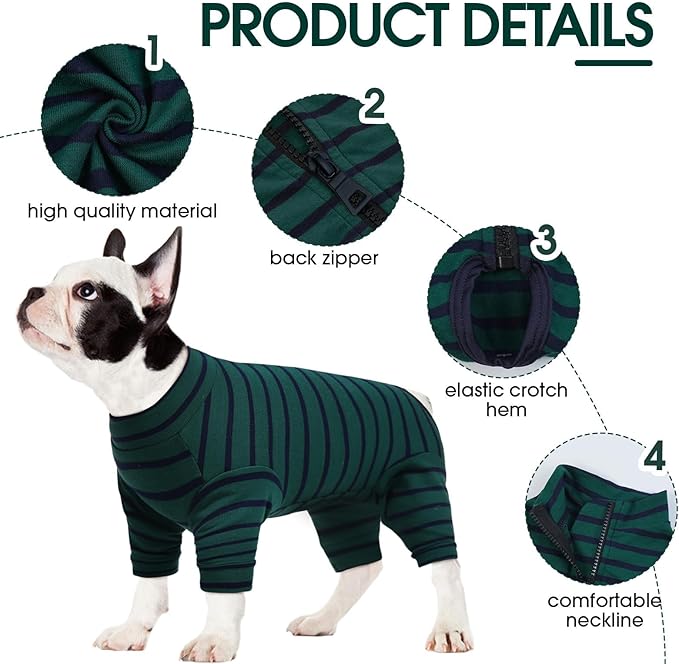 Kuoser Recovery Suit for Medium Dogs After Surgery, Long Sleeve Dog Surgery Recovery Suit, Dog Onesie for Abdominal Wounds Skin Disease, Green M