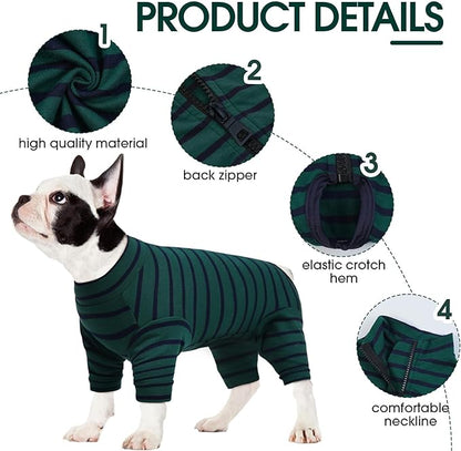 Kuoser Recovery Suit for Medium Dogs After Surgery, Long Sleeve Dog Surgery Recovery Suit, Dog Onesie for Abdominal Wounds Skin Disease, Green M