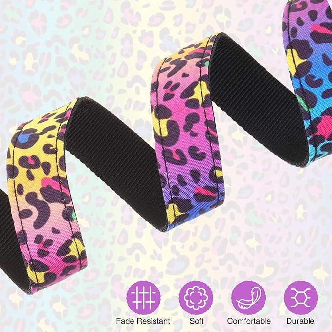 Dog Collar and Leash Set for Medium Dogs, Adjustable Soft Puppy Collar with Quick Release Buckle, 5FT Heavy Duty Nylon Matching Leash for Boy Girl Chihuahua, Yorki, Bulldog, Leopard M