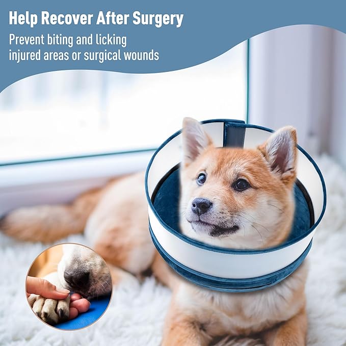 Inflatable Dog Cone, Soft Dog Cone Collar After Surgery for Alternative with Enhanced Anti-Licking Guard Shield Adjustable Detachable Cone Collar, Elizabethan Collar (XL, Blue)