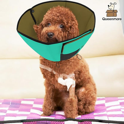 Queenmore Dog Cone Collar, Cone for Dogs to Stop Licking, Dog Cones for Medium Dogs, Adjustable Doggy Recovery Collars & Cones, Elizabethan Collar for Pets After Surgery, Green M