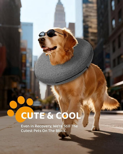 MIDOG Inflatable Dog Cone Collar – Soft Dog Cone Alternative After Surgery, Comfortable Recovery Neck Donut ECollar for Small Medium & Large Dogs and Cats to Stop Licking & Vision-Friendly (Grey,M)