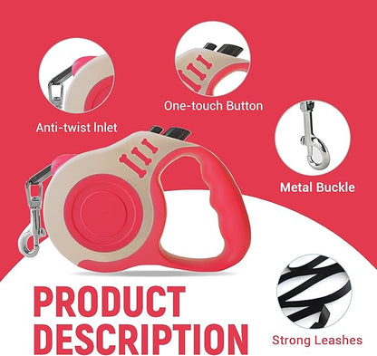 Retractable Dog Leash Automatic Telescopic Tractor Dog Tape, Pet Tape 10/16 FT Durable and Convenient, with Folding Bowl, Dispenser, Rubbish Bags, Suitable for Small and Medium Dogs