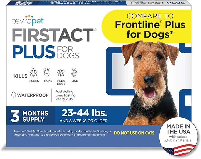 FirstAct Plus Flea Treatment for Dogs, Medium Dogs 23-44 lbs, 3 Doses, Same Active Ingredients as Frontline Plus Flea and Tick Prevention for Dogs