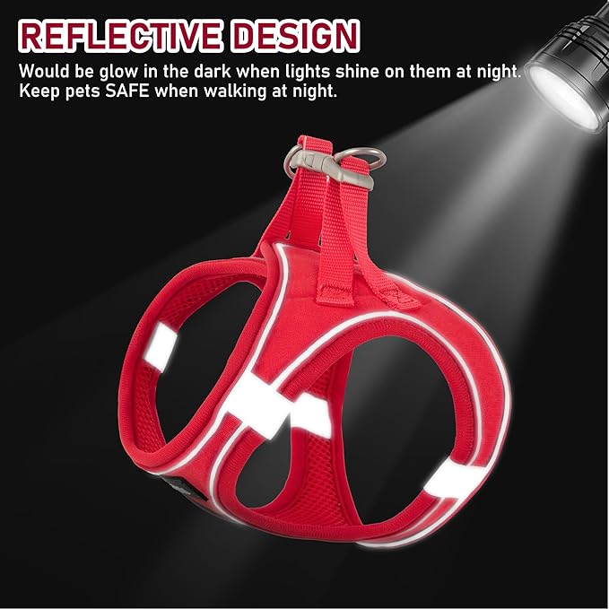 GAMUDA Small Pet Harness Collar and Leash Set, Step in No Chock No Pull Linen Fabric Soft Mesh Dog Vest Harnesses Reflective for Dogs Puppy Cats Kitten Rabbit (Red, S)