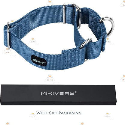 Mikivery Martingale Dog Collar Nylon Adjustable and Safety Training Colourful Comfortable Metal Buckle Pet Collars for Small Medium and Large Dogs(Haze,M)