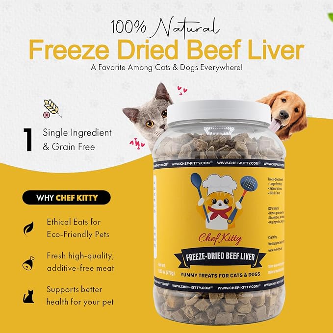 Freeze Dried Beef Liver Dog Treats | Healthy Kitten Treats, Single Ingredient, Raw | High Protein Cat & Dog Food Toppers, Grain-Free | Inspected & Tested in USA | 9.5 oz