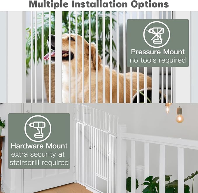 SHYUJAJIE 71 Inch Extra Tall Pet Gate with Small Cat Door, 29.55"-40.55" Adjustable Wide Dog Gate, Tall Cats Gates for Doorway, Stairs, House(White)