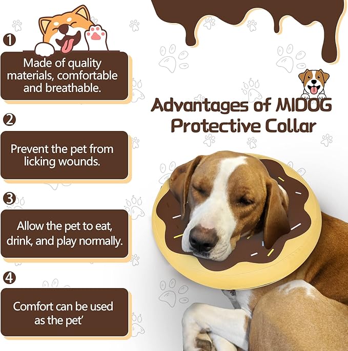 MIDOG Soft Inflatable Dog Cone, Donut E-Collar Alternative for After Surgery, Prevents Licking, Allowing Normal Eating & Vision, Comfortable Recovery Collar for Small Medium Large Dogs & Cats,Brown-S