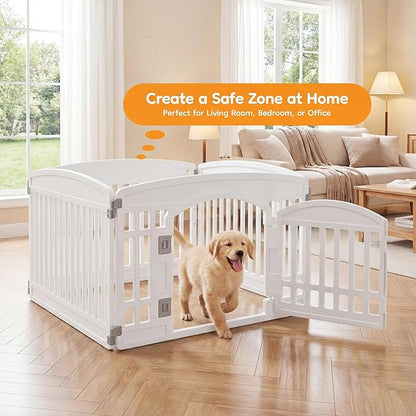 NEWBULIG Dog Playpen 4-Panel, 24IN Puppy Playpen, Stable Dog Play Pen Indoors/Outdoor with Secure Locking Door, Plastic Pet Fence for Small & Medium Dogs