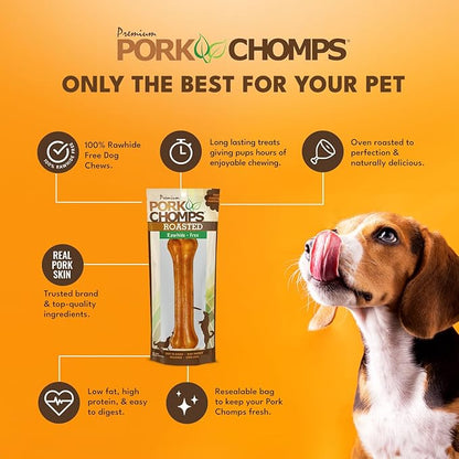 Pork Chomps Roasted Pressed Pork Skin Dog Chew, 7-inch Bone, 1 Count (Pack of 2)