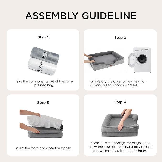 Bedsure XXL Orthopedic Dog Bed for Extra Large Dogs - Washable Giant Dog Cat Bed Waterproof, Comfort Dogs Couch Sofa with Washable Removable Cover, Pet Bed with Nonskid Bottom, Grey, 52"