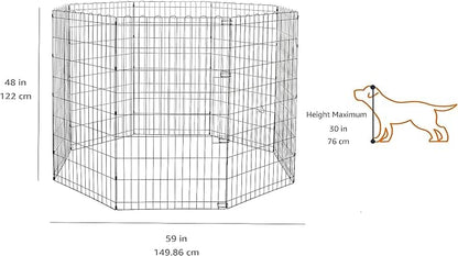 Amazon Basics Foldable Octagonal Metal Exercise Dog Playpen, Indoor/Outdoor, No Door, 8 Panels, 24 x 48 Inches, Rust-Resistant, X-Large, Black