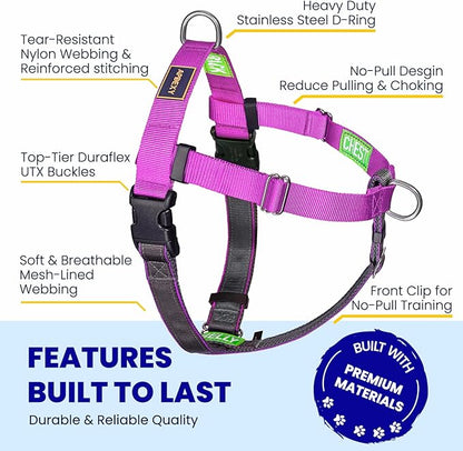 Freedom No Pull Dog Harness, Designed for Hound Dog Train, Easy Walk with 2 Stainless D-Rings, Sewn-in Instructions Tags for Easy Use, for Large Dogs Weight 60-80 lbs (Purple, L)