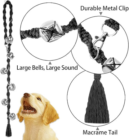 Dog Bells to Go Outside & Puppy Potty Training, Adjustable Dog Door Bell Ring to Go Potty, Handmade with Premium Yarn. Twisted Style, Black 2 Count