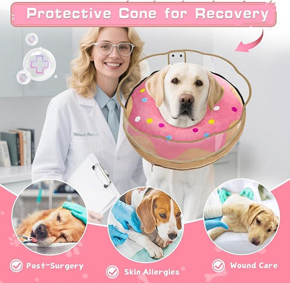Inflatable Dog Cone Collar Soft Dog Cone Alternative After Surgery to Stop Licking for Large Medium Dogs Recovery Donut Cone Adjustable Neck Collar with Enhanced Anti-Licking Guard Shield,Donut Pink,M