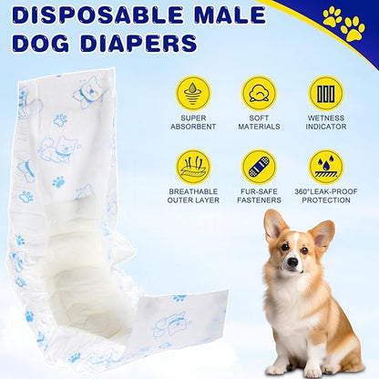 XPCARE 50 Count Disposable Male Dog Diapers, Male Dog Wraps,Super Absorbent Leak-Proof Fit (Large)