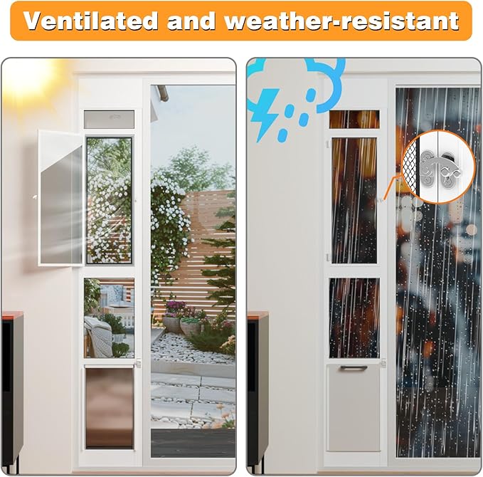 Dog Door for Sliding Glass Door, Adjustable Height 75 3/5" to 80" Sliding Door Pet Door Insert with Screen Design, Suitable for Large Dogs Up to 75 lbs, New