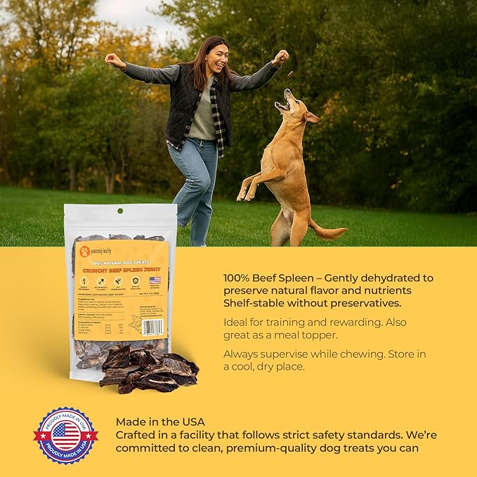 Pawsomely Healthy Crunchy Beef Spleen Jerky for Dogs – Natural Single-Ingredient Air-Dried Treat, High-Protein & Grain-Free, Made in USA - 3 oz