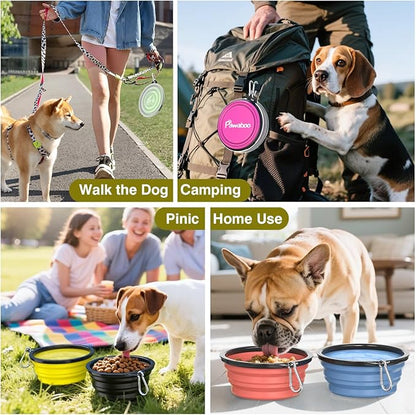 Pawaboo Collapsible Dog Bowls 2 Pack, Silicone Feeding Watering Bowls with Lids & Carabiners for Dogs Cats, Portable Water Feeder Food Bowl for Walking Traveling Home Use, Yellow + Black